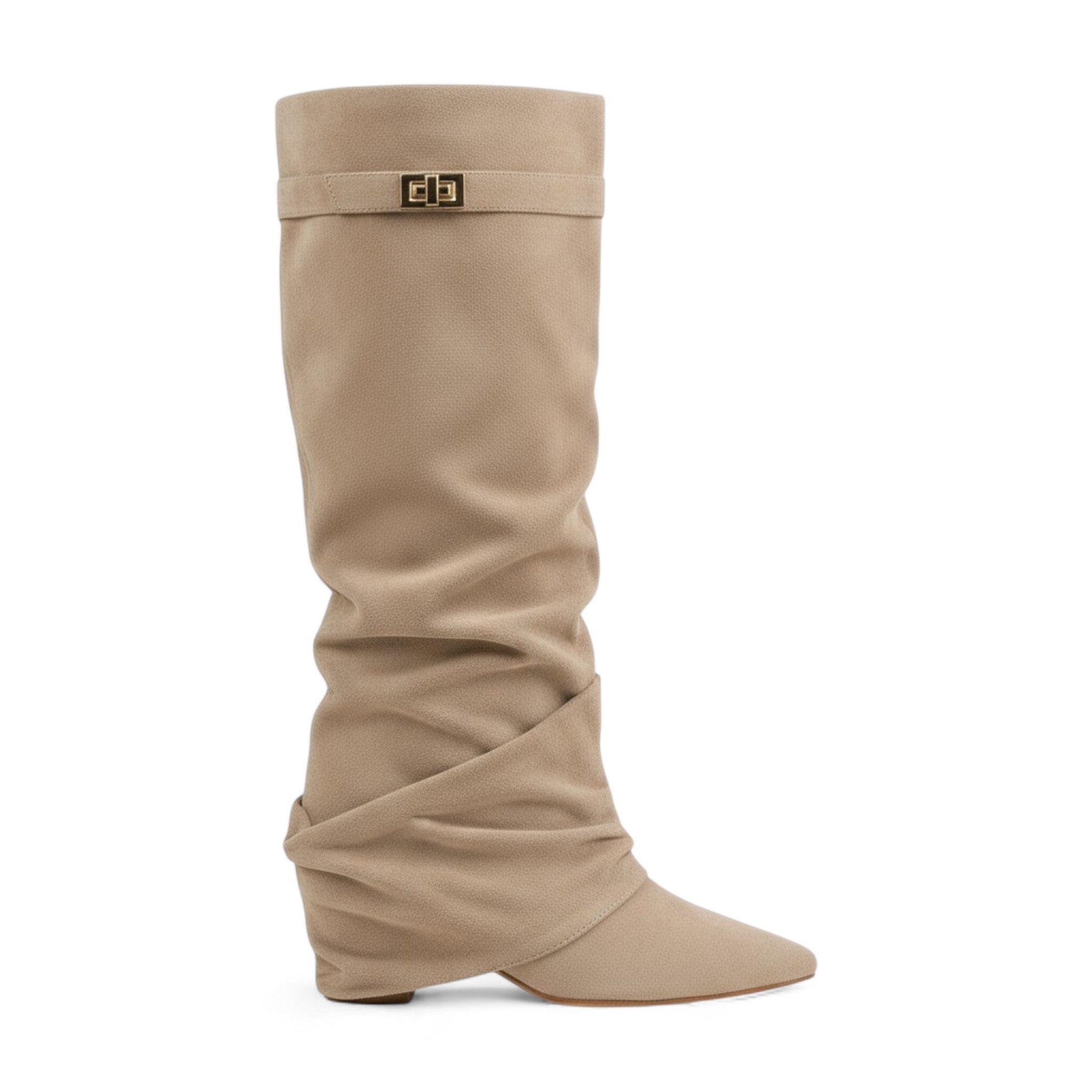 Bottes d'hiver 2026 pour femme - Couleur unie - En daim plissé - Style Bottes d'hiver 2026 pour femme - Couleur unie - En daim plissé - Style