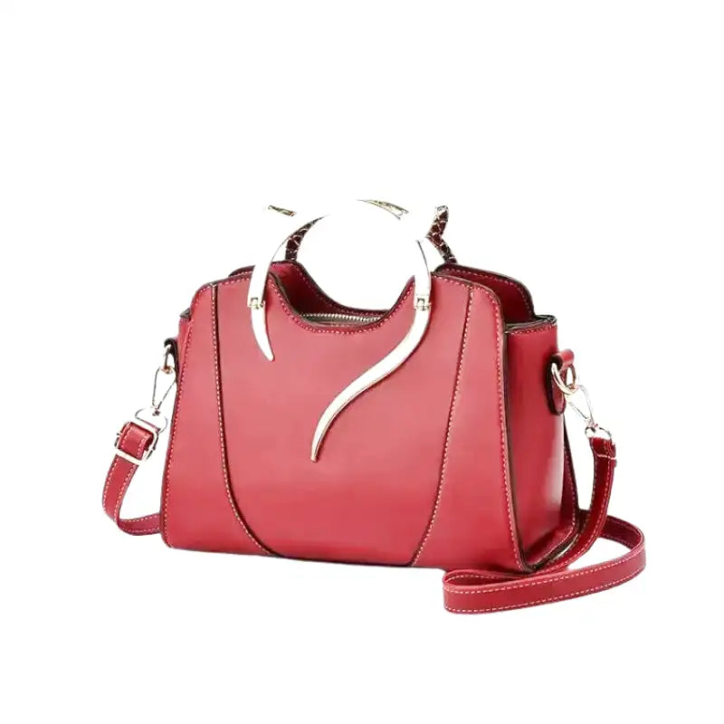 SELENE Gran Bolso de Mano Original en Cuero Liso con Correa de Hombro