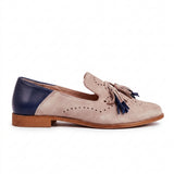 Victoire mocassin femme à glands rose et bleu marine, vue de profil