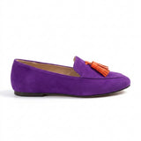 Solène mocassin femme en daim synthétique à glands violet, vue de profil