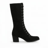 Romane santiag femme à lacets talon bloc noir, vue de profil