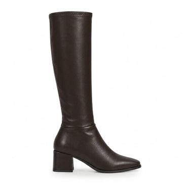 Ophélie botte haute femme lisse bout carré marron, vue de profil