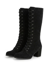 Romane santiag femme à lacets talon bloc noir, paire vue de trois-quarts