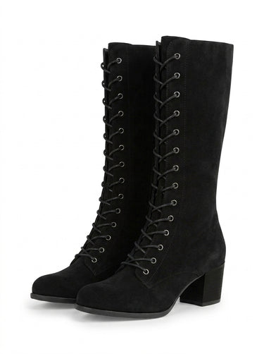 Romane santiag femme à lacets talon bloc noir, paire vue de trois-quarts