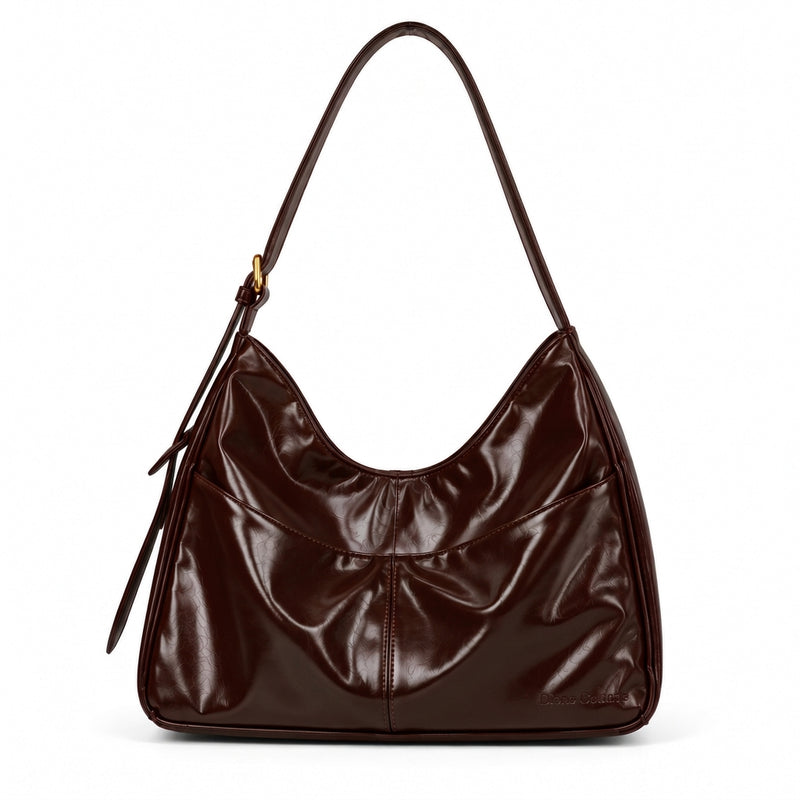 NOVA - Sac à Main de Cours en Cuir Vernis Café
