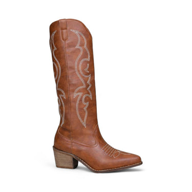 Ivya - Santiag Femme Marron à Talon avec Broderies