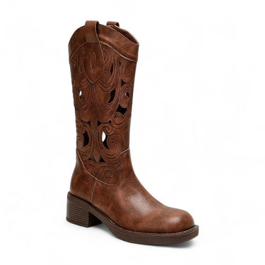 Tia - Santiag Femme Marron Mi Mollet avec Ouvertures Tendances