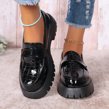 Women's Comfortable Casual Slip-On Loafers Thick Bottom Flat Shoes round Toe Rubber Sole Winter Solid Color Adult Footwear