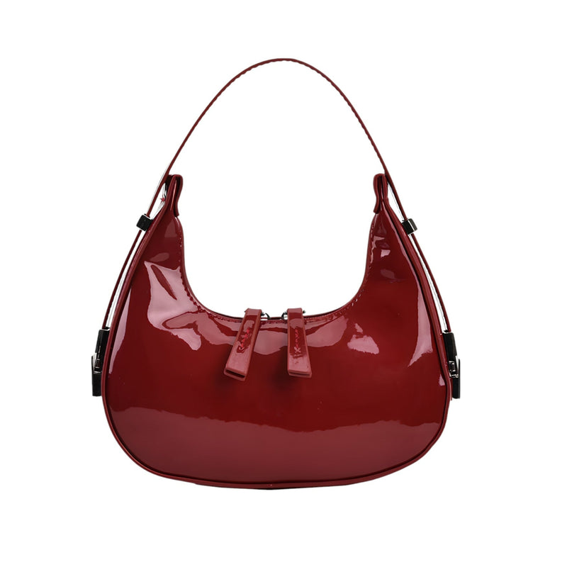 Luna - Sac à Main Cuir Vernis Demi Lune Vintage