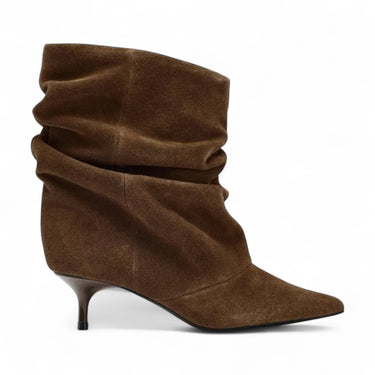 "Sacha - Botki Damskie Zamszowe Z Fałdą Na Obcasie"