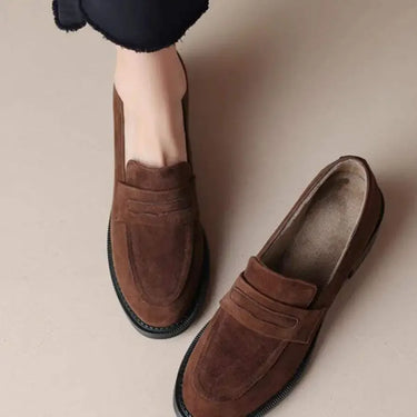 Handmade Soft Leather Retro Flat Shoes Autumn Winter Sheep Suede Slip-On British Style Flats Women's Footwear round Toe Flats