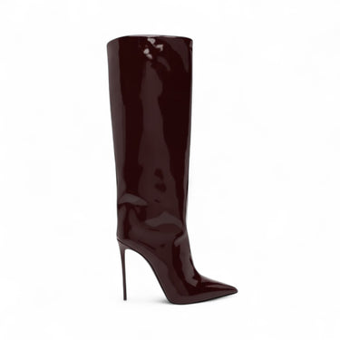 "Diara - Wysoki but bordo lakierowany kobiecy na szpilce"