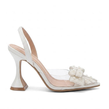 Perla - Escarpins Slingback Transparents à Nœud de Perles