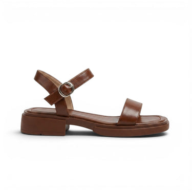 Sandra - Sandal Läder Dam Låg Klack Ankelrem