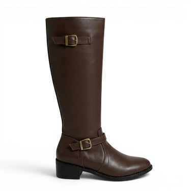 Fanny - Bottes Cavalières Femme Boucles Dorées Et Talon Bas Élégant