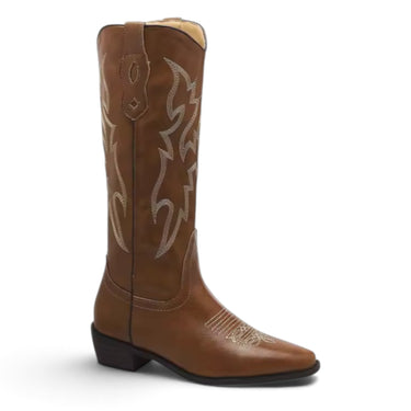 Ivya - Santiag Femme Marron à Talon avec Broderies