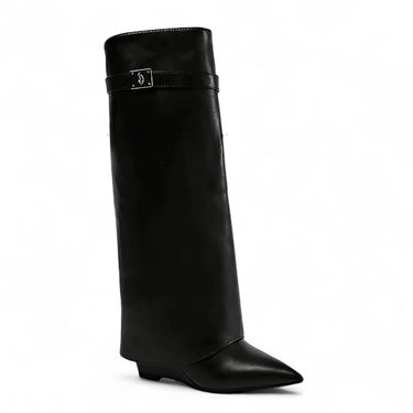 Elin - Botte Haute Noire en Cuir à Bout Pointu