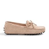 Maëlys mocassin souple femme en daim à nœud beige, vue de profil