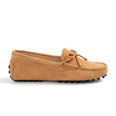 Maëlys mocassin souple femme en daim à nœud camel, vue de profil
