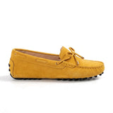Maëlys mocassin souple femme en daim à nœud jaune, vue de profil
