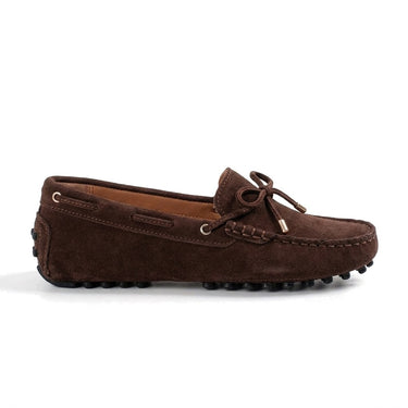 Maëlys mocassin souple femme en daim à nœud marron, vue de profil