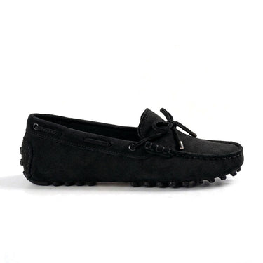 Maëlys mocassin souple femme en daim à nœud noir, vue de profil