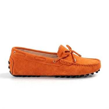 Maëlys mocassin souple femme en daim à nœud orange, vue de profil