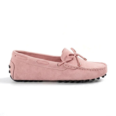Maëlys mocassin souple femme en daim à nœud rose, vue de profil