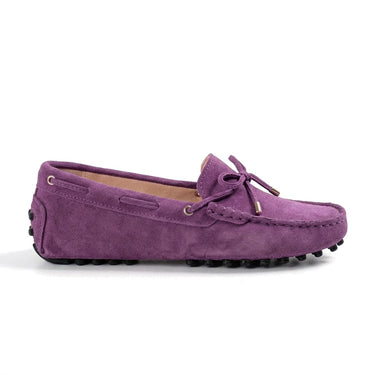 Maëlys mocassin souple femme en daim à nœud violet, vue de profil